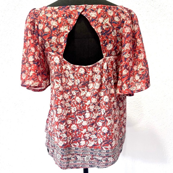 Lucky Brand Red and White Flutter Sleeve Blouse M - Picture 7 of 8